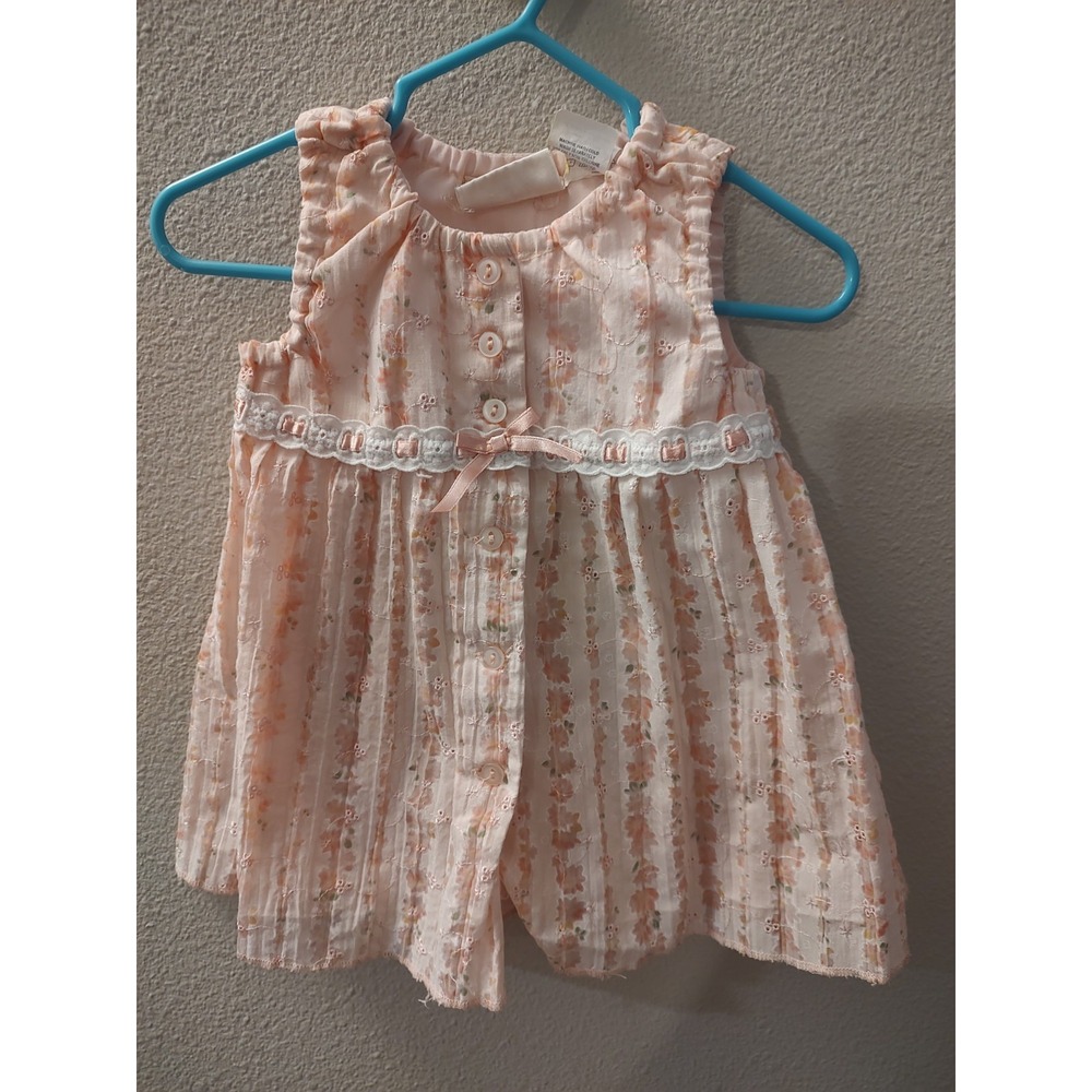 Little Bitty Pink Baby Girl 6-9 Month Sun Dress Sleeveless Button Floral Print